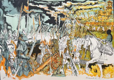 Art work by Francesco  Lucianetti  La Liberazione di Brescia - lithography paper 